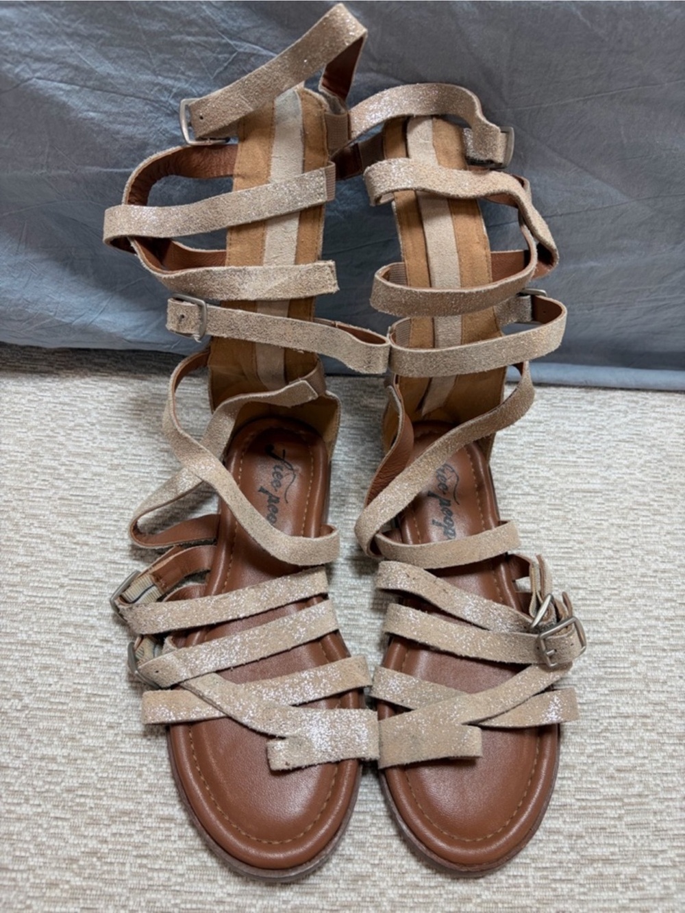 Free People Glittery Metallic Gold Gladiator Sandals - Picture 2 of 9